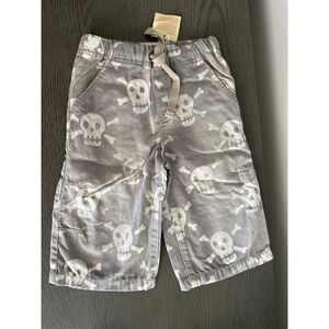 NWT Mini Boden Boys Grey Skull‎ Crossbones Long Shorts Elastic Waist Size 6Y NEW